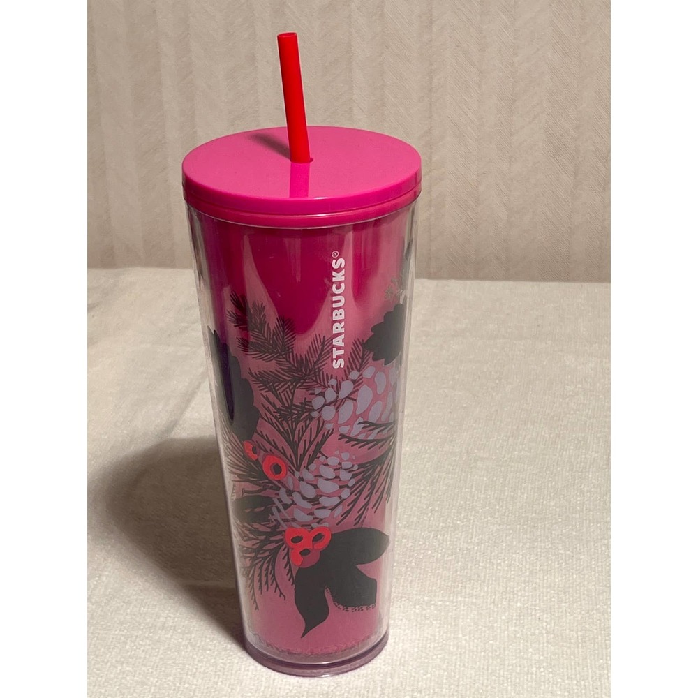 Starbucks Plastic 2021 Christmas Holiday Vibrant Berry Pink Color Change Tumbler